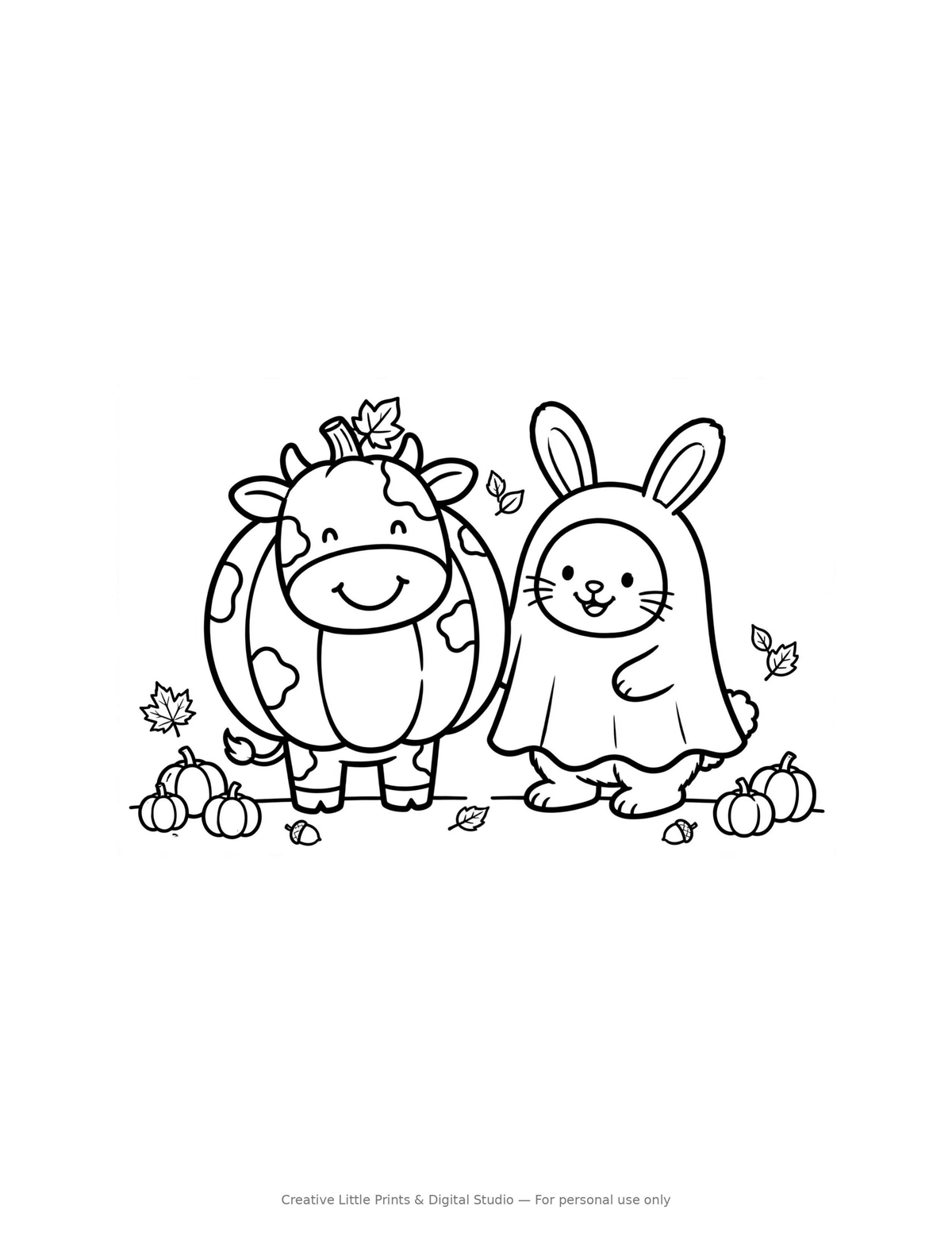 Cow & Bunny Costumes Coloring Page — Single Printable Page