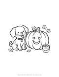 Puppy & Pumpkin Coloring Page — Single Printable Page