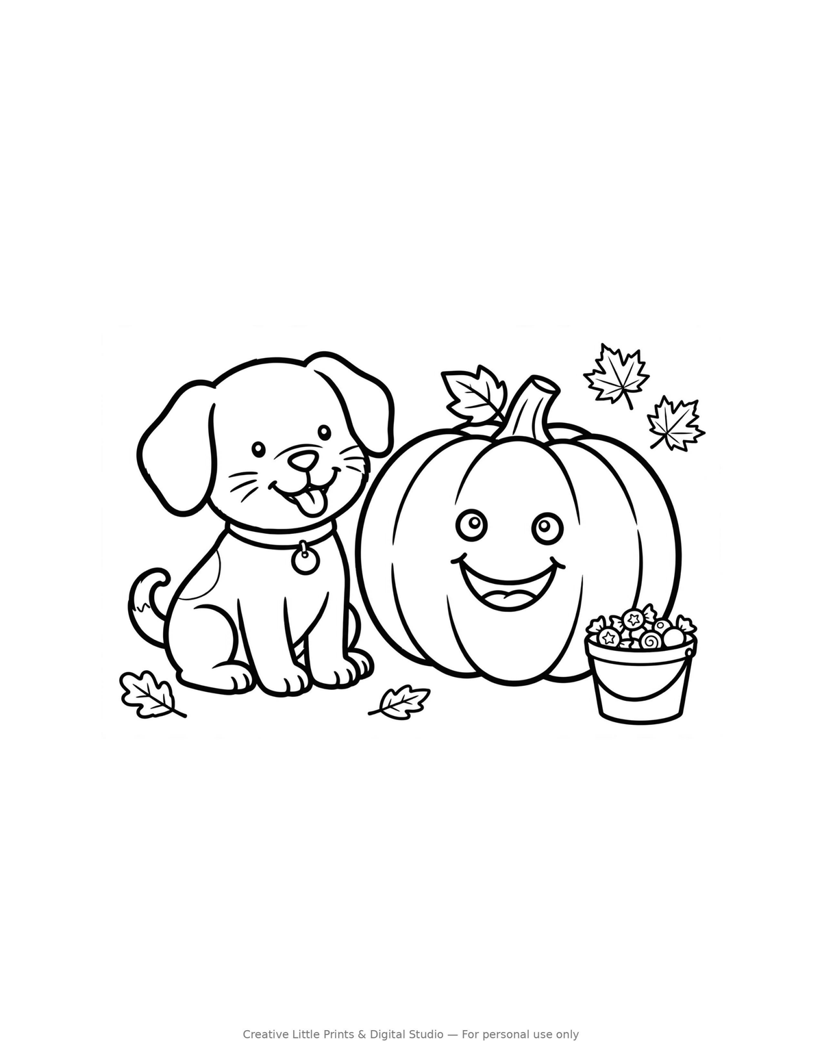 Puppy & Pumpkin Coloring Page — Single Printable Page