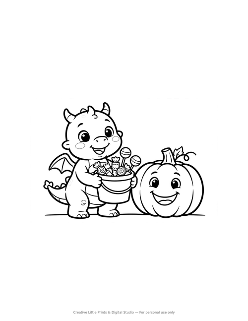 Baby Dragon & Candy Coloring Page — Single Printable Page