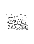Cat & Friendly Ghosts Coloring Page — Single Printable Page
