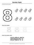 Number 8 (EIGHT) — 8 Birds Coloring Page — Single Printable Page