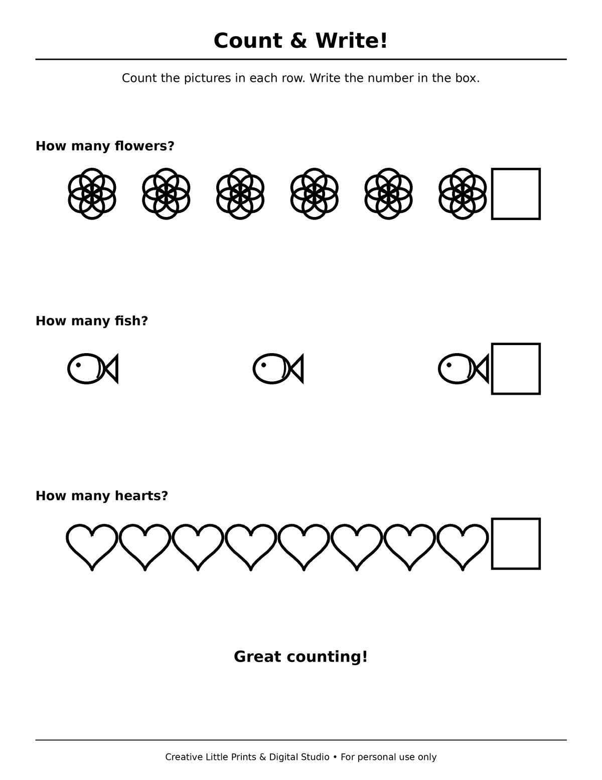 Count & Write! Coloring Page — Single Printable Page