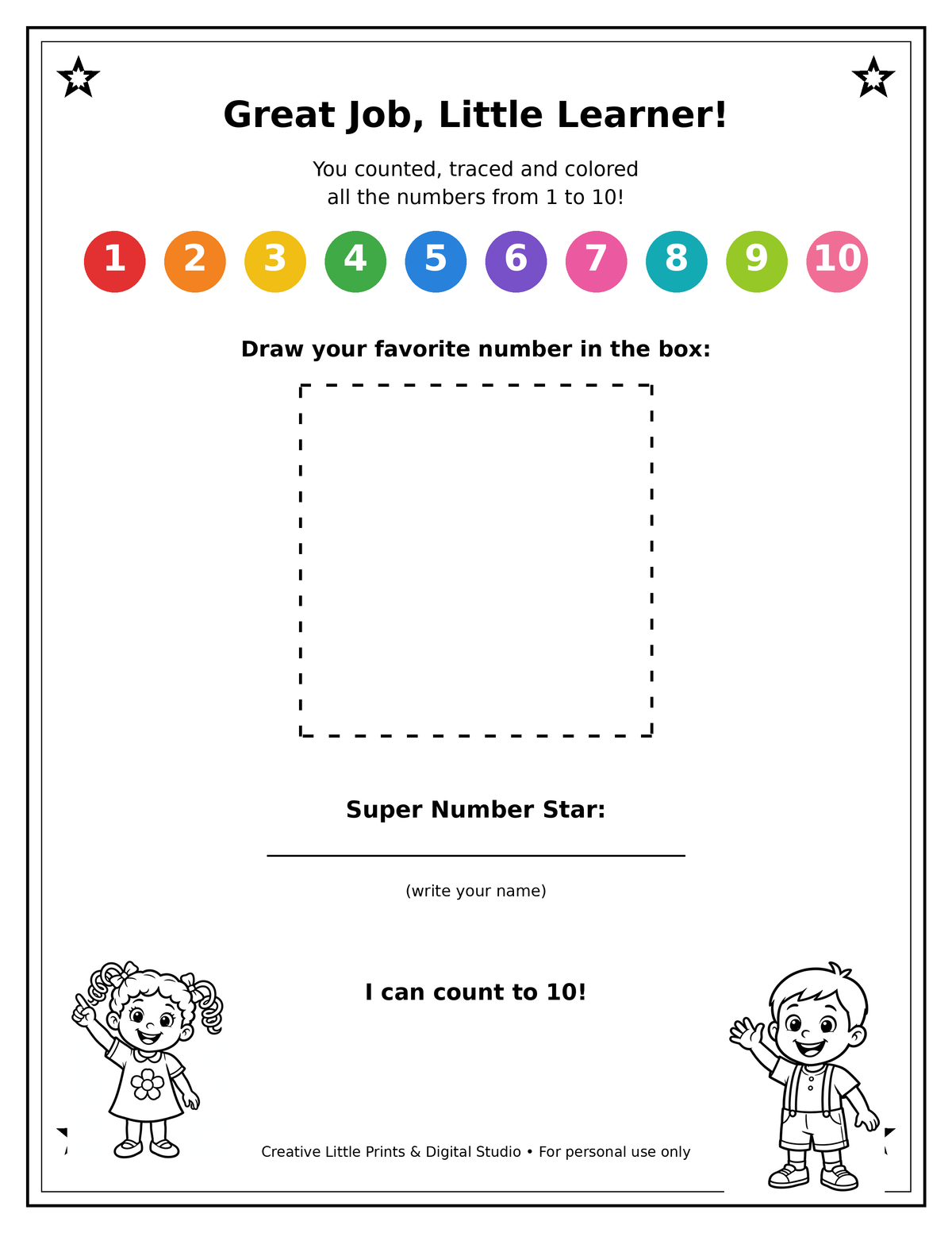 Great Job, Little Learner! Certificate Coloring Page — Single Printable Page